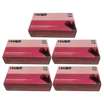 5x Haibu Nitril Handschoenen poedervrij Zwart M-100st