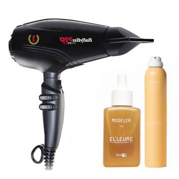 Babyliss PRO Föhn Rapido zwart + Elleure Modeler Olie 50ml + Haarlak 300ml