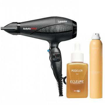 Babyliss PRO Ionic Levante Föhn + Elleure Modeler Olie 50ml + Haarlak 300ml