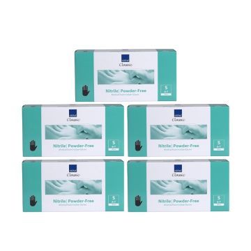 5x Abena Nitril-Handschoenen Classic poedervrij Maat S zwart 100st
